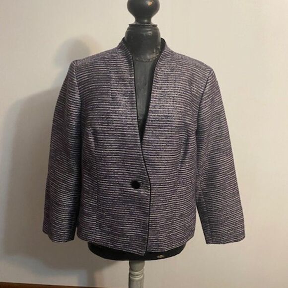 Jones Studio Separates Purple/Blach shimmering 1 button V-neck blazer, size 14W - Picture 1 of 3